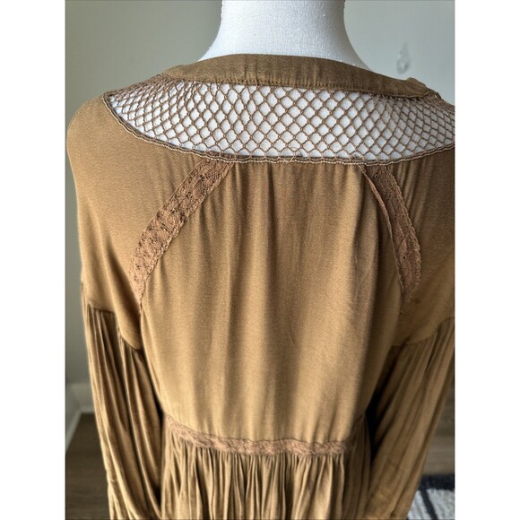 Free People Bell Sleeve Blouse Flowy Peasant Burgundy Brown boho top Size Small - Picture 9 of 14